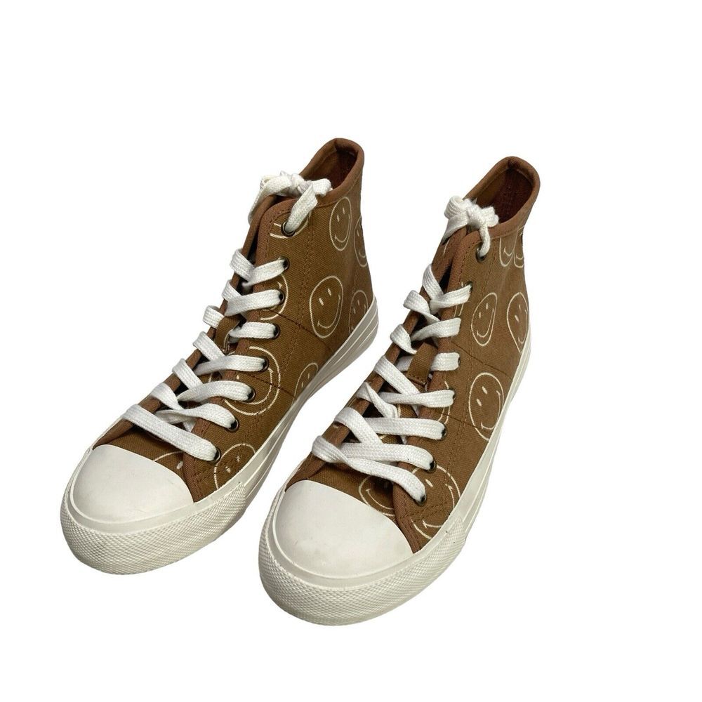 AMERICAN EAGLE Men's Hi Top Brown White Happy Face Sneakers Shoes Size 7